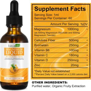 PENDING Magnesium Glycinate Liquid Drops,Liquid Magnesium Complex with Magnesium Glycinate,Magnesium Taurate,Cellulose Fiber,Bromelain,Vitamin B6,C,D and Zinc, Pineapple Flavor,